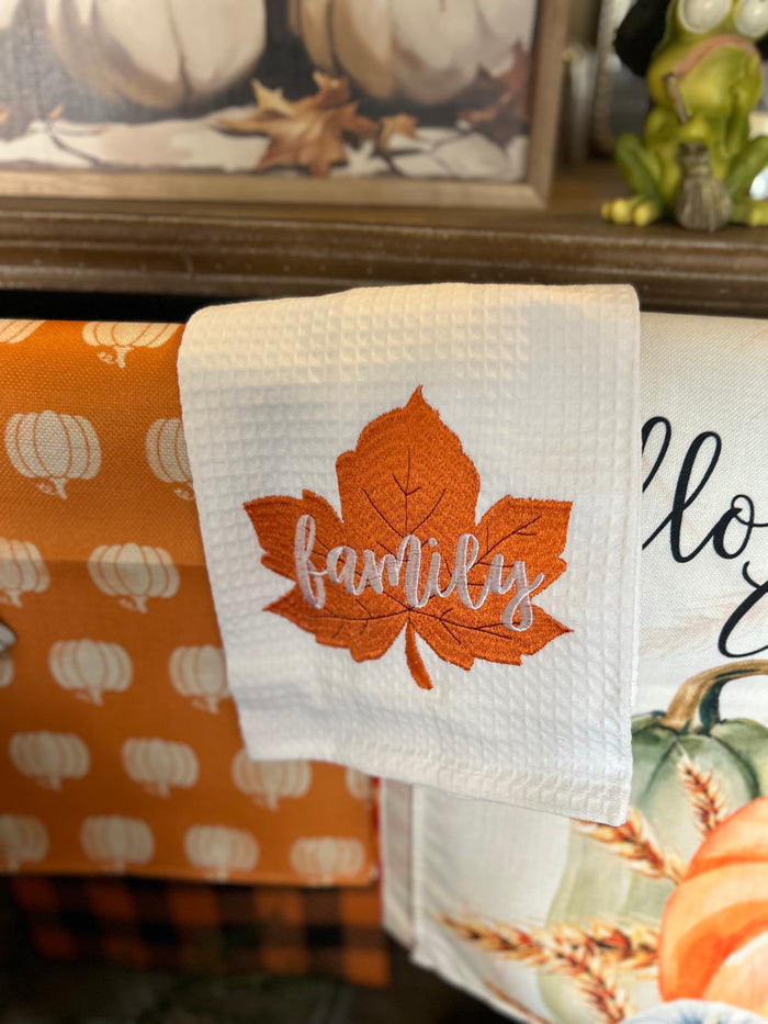 Orange Family Fall Leaf Waffle Hand Towel