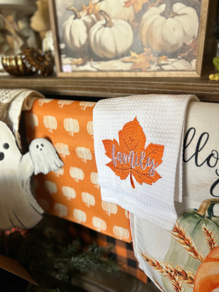 Orange Family Fall Leaf Waffle Hand Towel
