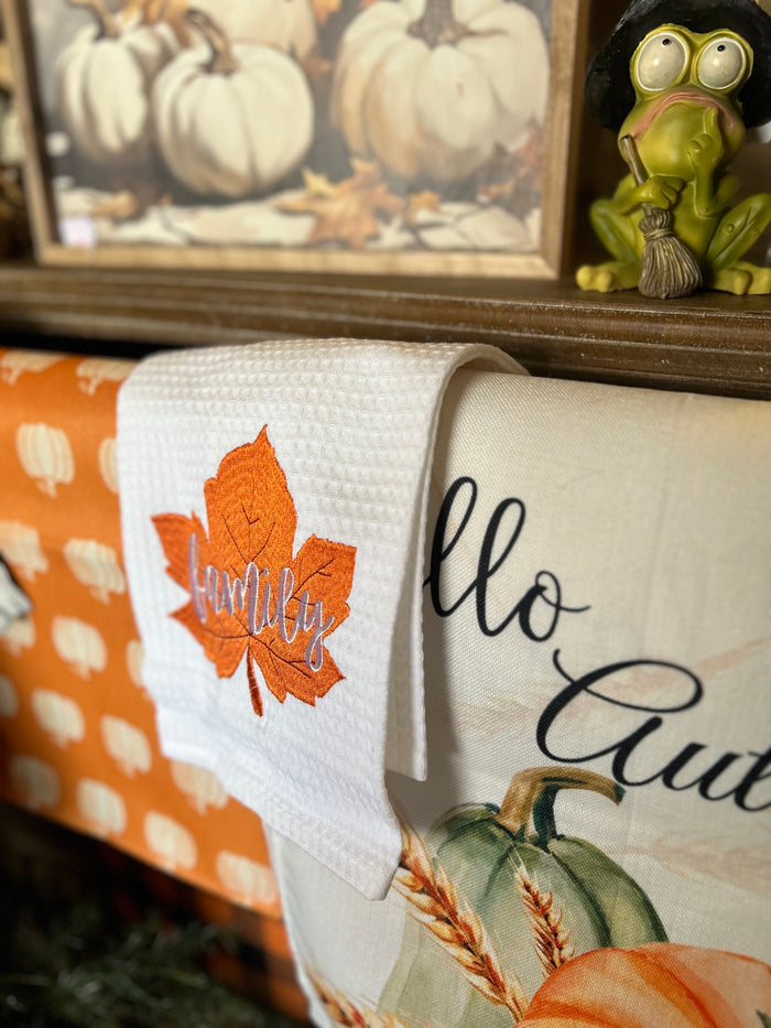 Orange Family Fall Leaf Waffle Hand Towel