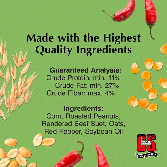 Product label with ingredients and quality information on a green background