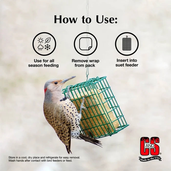 Instructions on how to use a bird feeder with a woodpecker illustration and C&G brand logo.