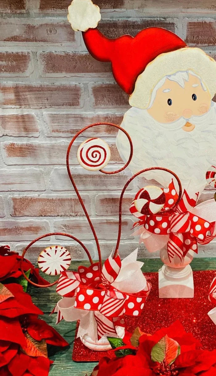 Peppermint Red Scroll Christmas Metal Stake or Tree Topper