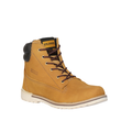Tan work boot with brown laces