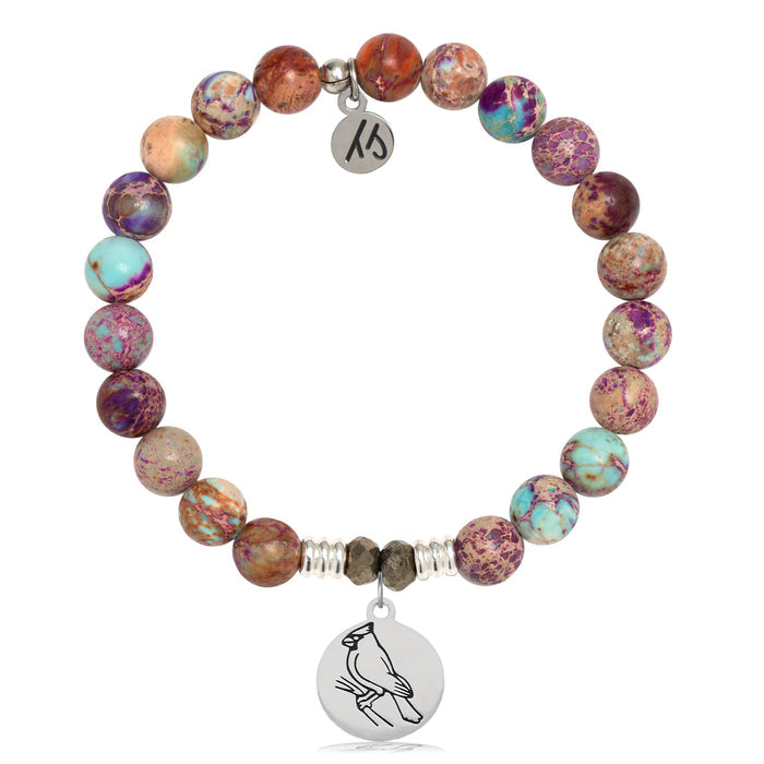 Purple Jasper Stone Bracelet with Cardinal Sterling Silver Charm