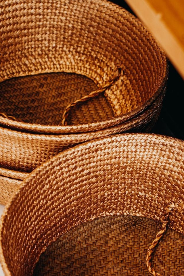 Rattan Nesting Baskets, Set of Three — close-up detail view