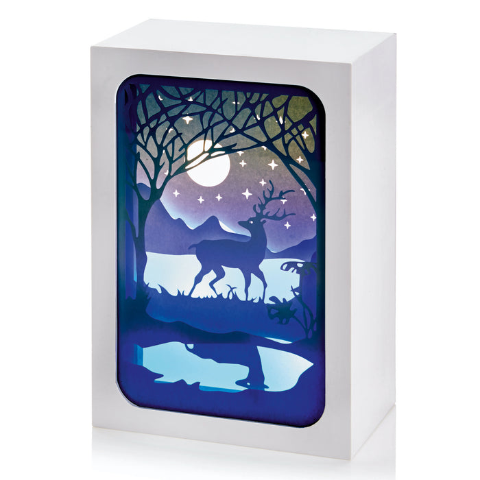 Reindeer Scene Blue Diorama 16x11cm