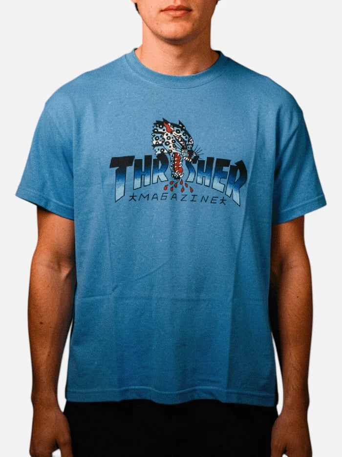 Remera Thrasher Leopardo Celeste