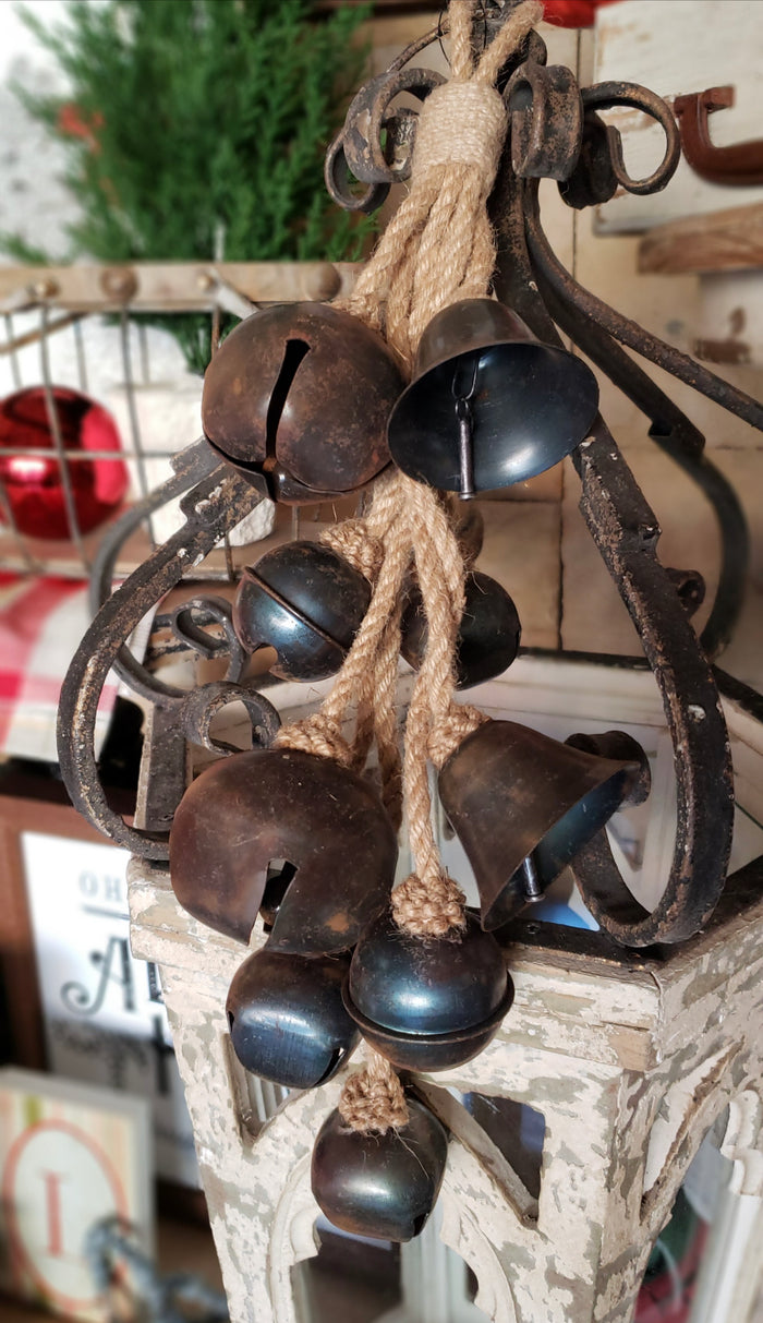 Rustic Black Hanging Jingle Bells with Jute Rope