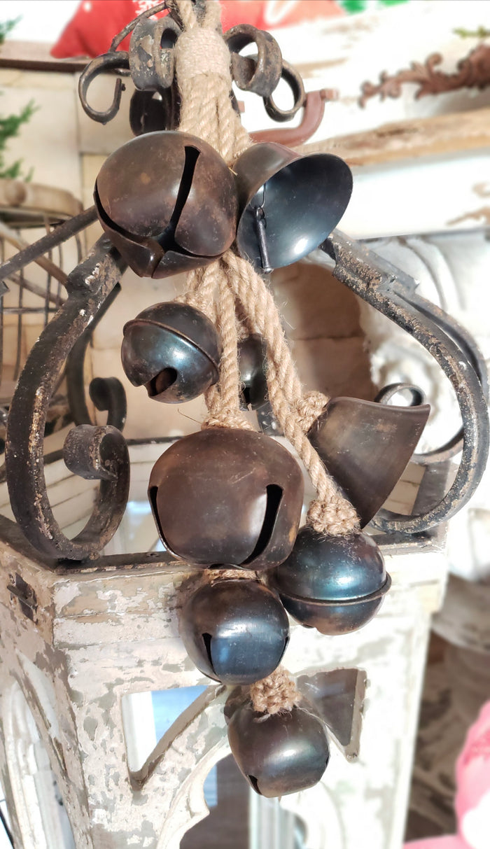 Rustic Black Hanging Jingle Bells with Jute Rope
