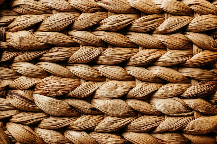 Close detail of the woven seagrass fibre