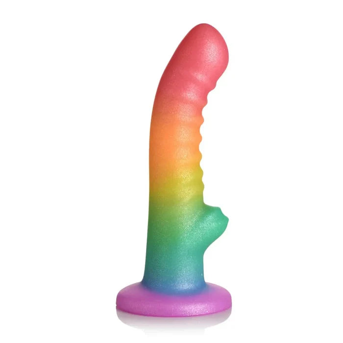 Simply Sweet Ribbed Rainbow Silicone Dildo - Rolik®