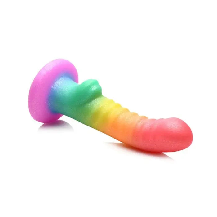 Simply Sweet Ribbed Rainbow Silicone Dildo - Rolik®