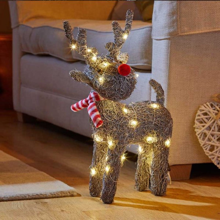Sparkly Rattan Cupid - Woven Reindeer Decoration with LED Lights
