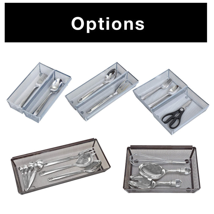 Steel Mesh Drawer Organizer with Interlocking Ends – 15" x 6" – Silver