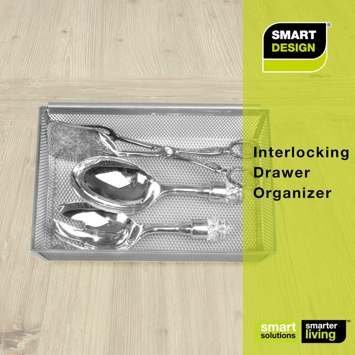 Steel Mesh Drawer Organizer with Interlocking Ends – 15" x 6" – Silver