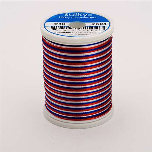 Sulky 40 wt 850 Yard Rayon Thread - 943-2504 - ed/While/Blue