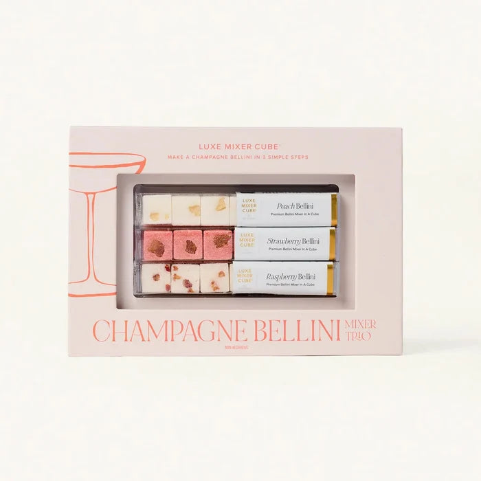 Champagne Bellini Mixer Trio Box. Make a Champagne Bellini in 3 simple steps.