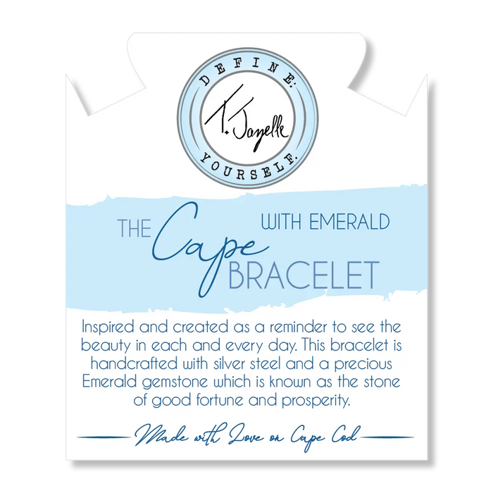 The Cape Bracelet - Silver Steel with Emerald Ball