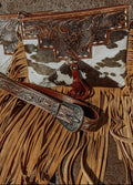 Tooled Leather Cowhide Fringed Crossbody Bag