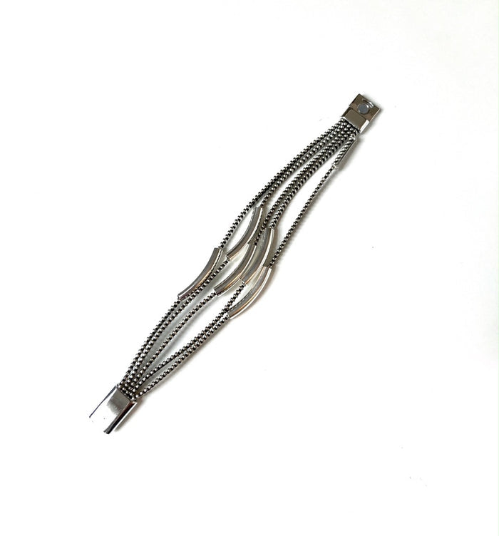 Tress & Carved Tubes Bracelet - Silver