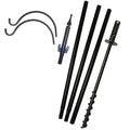 Two Arm Feeding Station with Twister Ground Socket, shown disassembled with tubular poles, auger base, spear top, and S-hooks for easy assembly and secure bird feeder hanging.