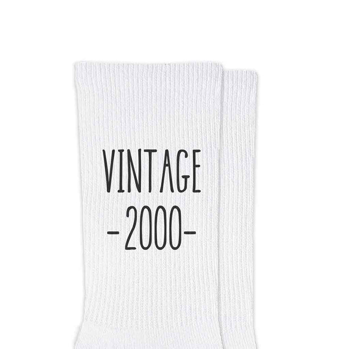 Retro birthday socks with your year of birth printed and packaged in a gift box