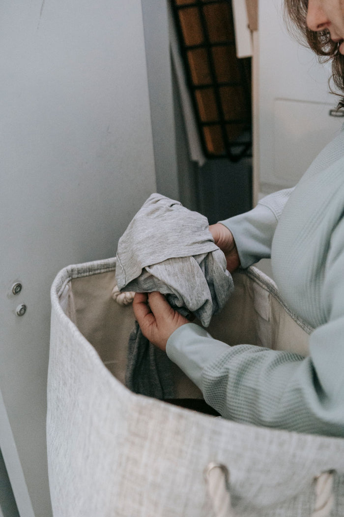 Washed cotton storage tote with long handles