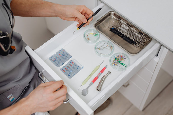 Organised drawer with white compartment trays