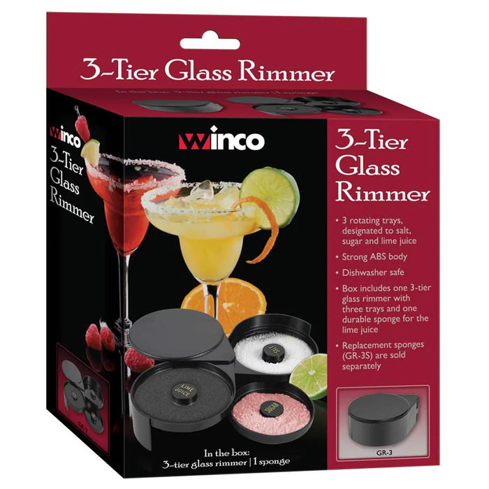 Winco GR-3 - Cocktail Glass Rimmer - 3 Tier - Collapsible