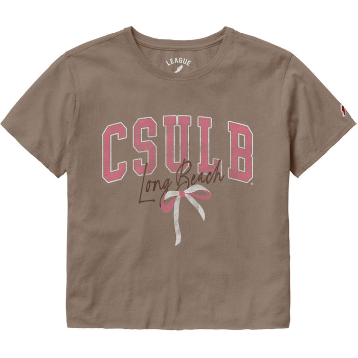 Womens CSULB Bow Crop Tee - Driftwood, League