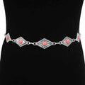Women's Silver & Red Diamond Concho Chain Belt