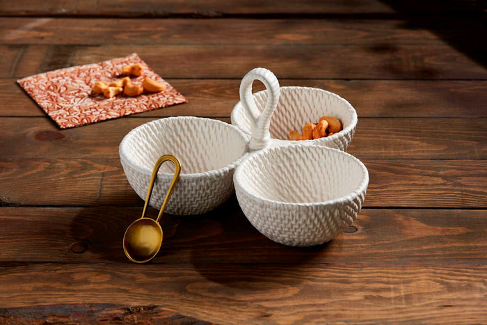 Woven Stoneware Triple Tidbit Set