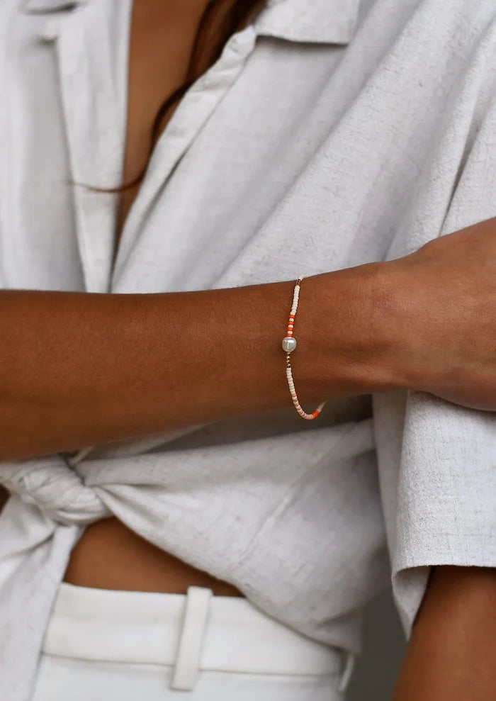 Zebra Pearl Bracelet - Ivory Coral