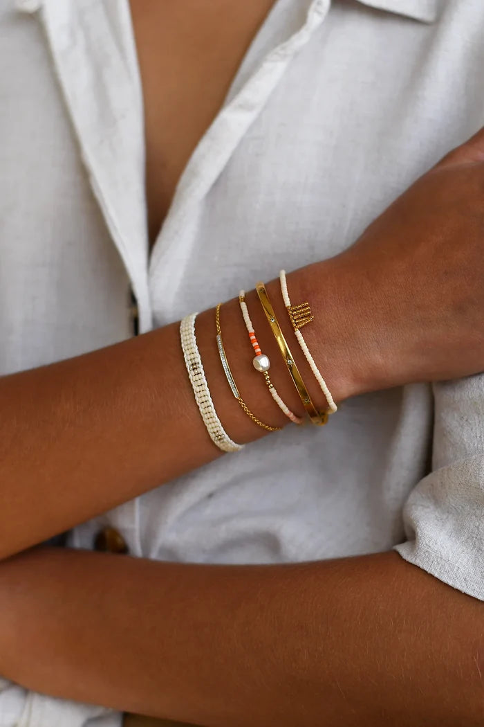 Zebra Pearl Bracelet - Ivory Coral